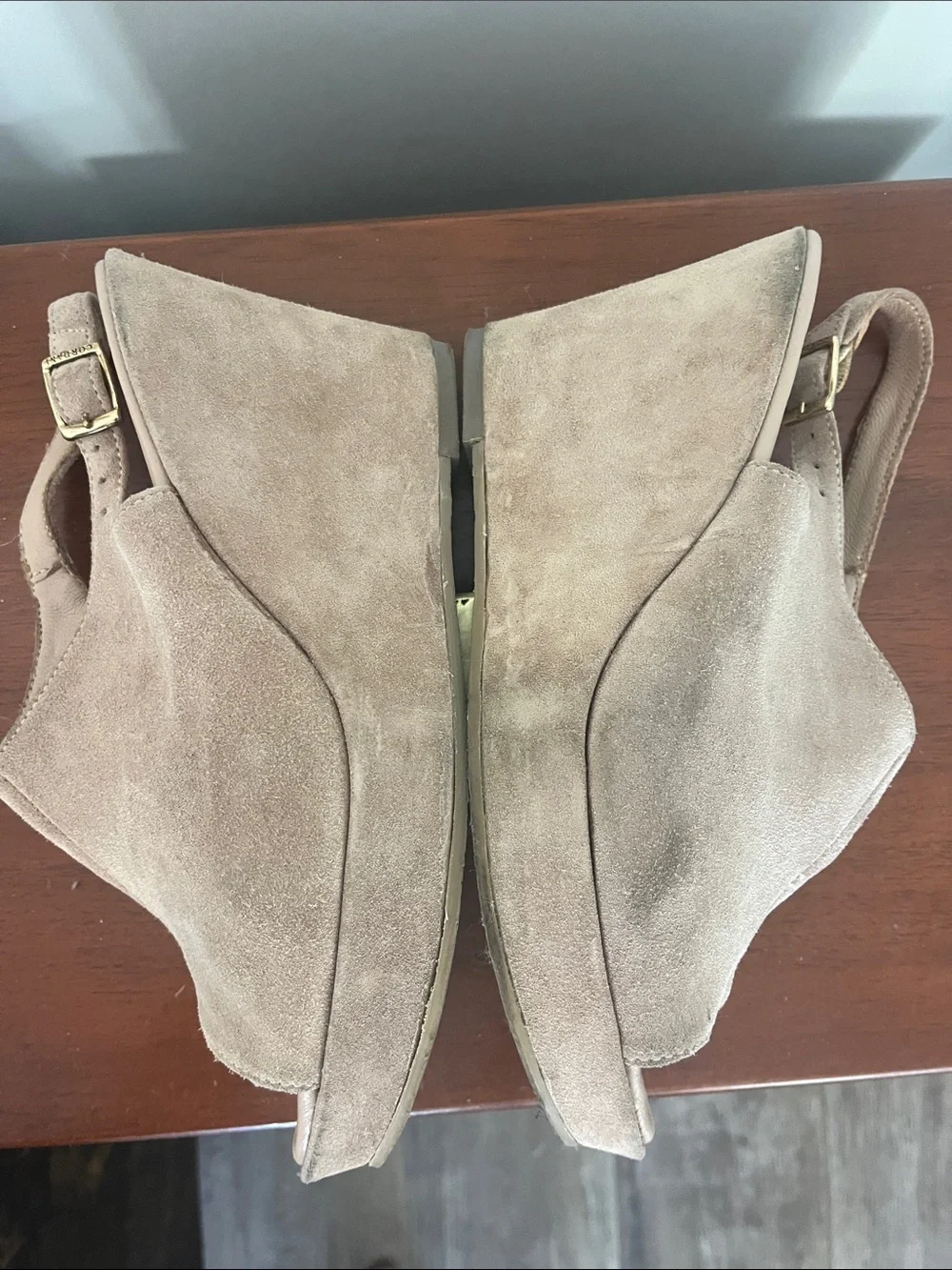 Cordani Taupe Suede Peep-Toe Wedge Sandals size 41